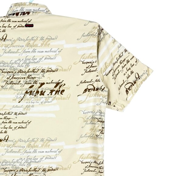 Fubu Men's Short Sleeve Button Down Script Print Tan Brown Shirt Size Large NWOT - Picture 4 of 8